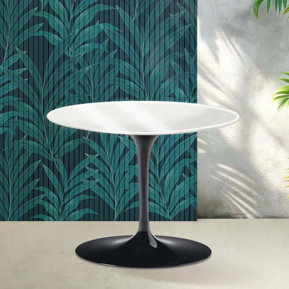 Konferenční stolek Saarinen Tulip kulatý, výška 41 cm, lesklý bílý, keramika Florim - šarlatový Viadurini