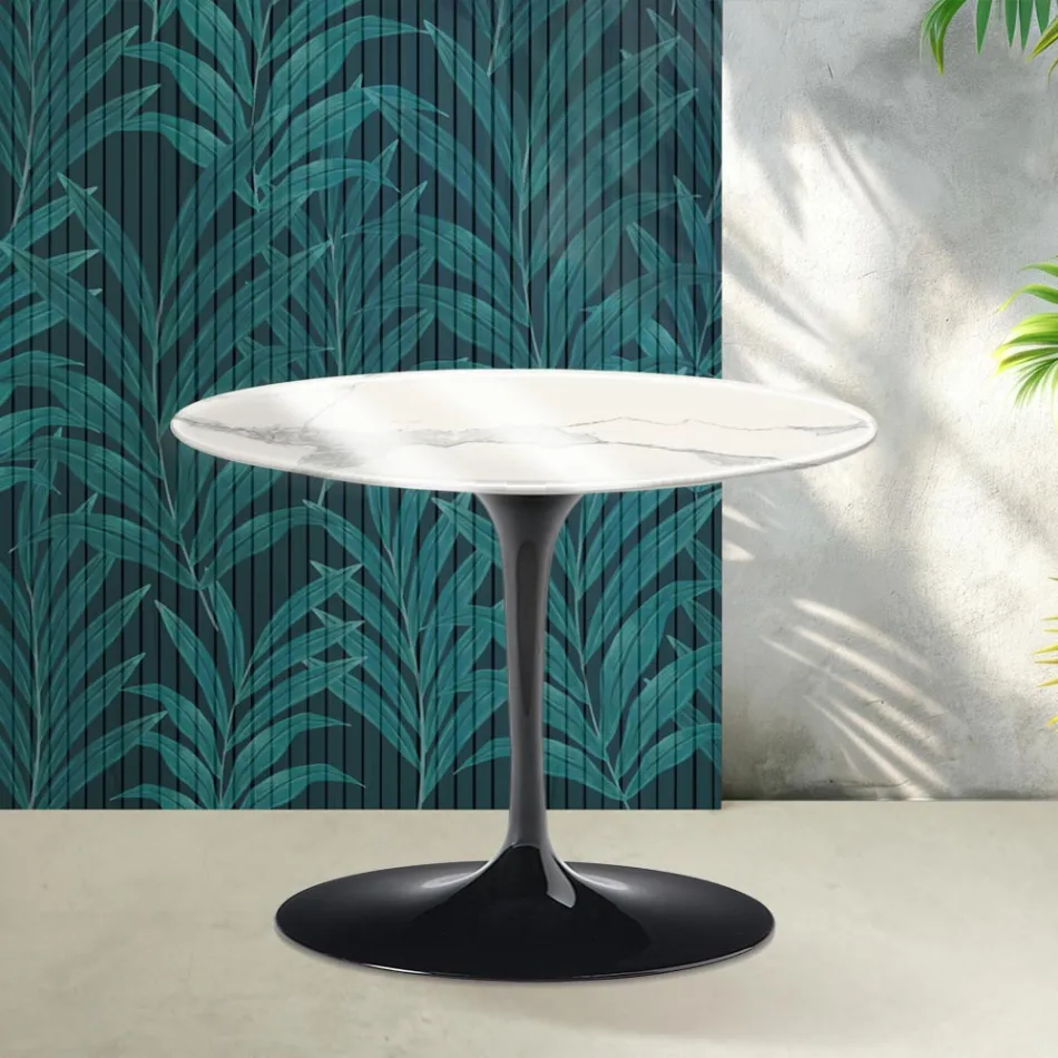 Konferenční stolek Saarinen Tulip kulatý, výška 41 cm, lesklý, keramický Statuario Florim - šarlatový Viadurini