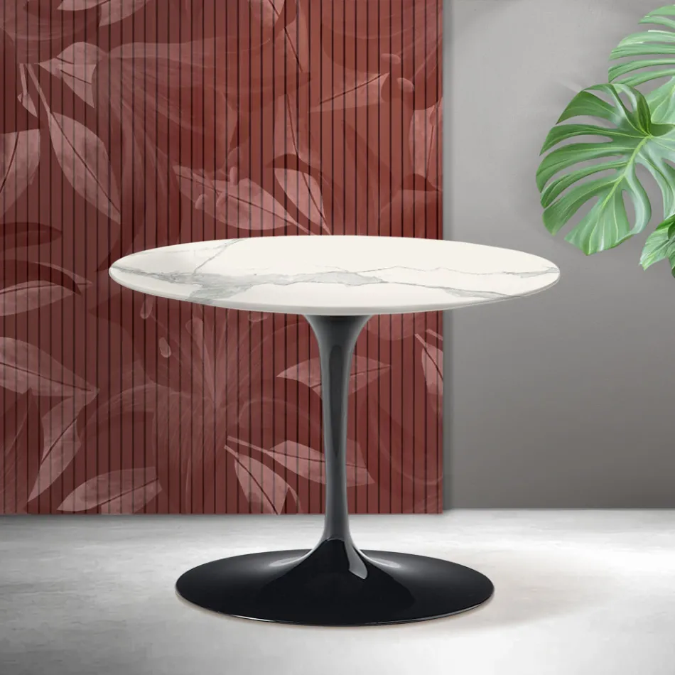 Konferenční stolek Saarinen Tulip kulatý, výška 41 cm, keramika Florim Statuario matná - šarlatová Viadurini