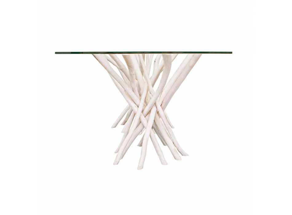 Konferenční stolek s tvrzeným sklem a teakovou základnou Homemotion - teak Viadurini