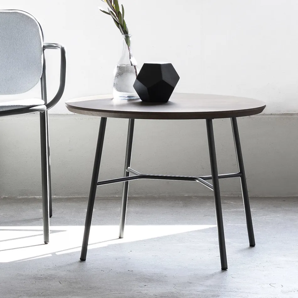 Konferenční stolek s kulatou deskou z masivního dřeva Made in Italy - Makino Viadurini