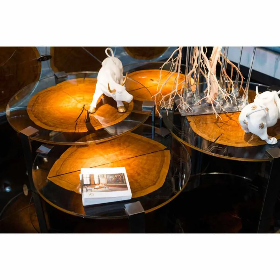 Konferenční stolek ze dřeva a oceli s kovovými nohami vyrobený v Itálii - Damašek Viadurini