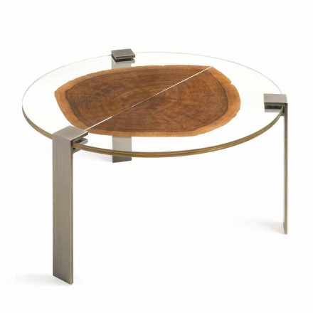 Konferenční stolek ze dřeva a oceli s kovovými nohami vyrobený v Itálii - Damašek Viadurini