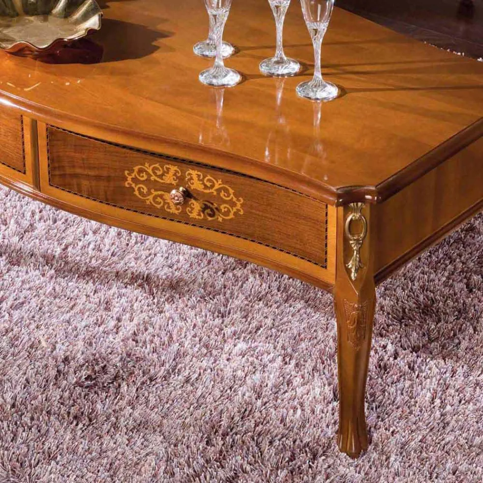 Intarzovaný dřevěný konferenční stolek se 2 zásuvkami Made in Italy - Katerine Viadurini