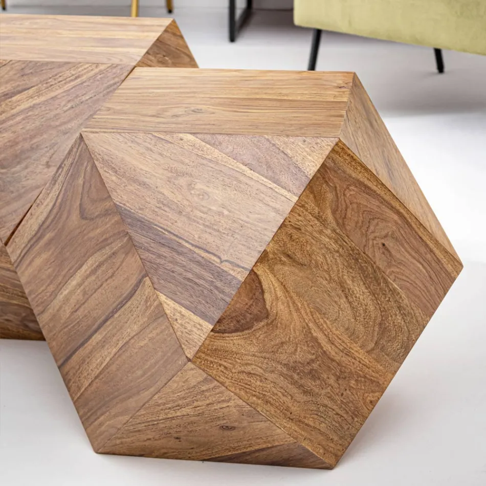 Konferenční stolek v designu Sheesham Wood Polygonal Homemotion - Torrice Viadurini