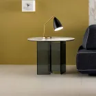 Konferenční stolek na pohovce v kouřovém skle a kulaté keramické desce - náhodně Viadurini