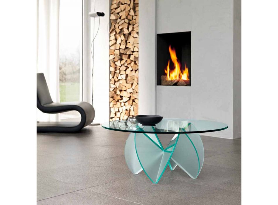 Konferenční stolek do obývacího pokoje s průhledným skleněným květem a kyselinovou základnou 3 velikosti - Fiorella Viadurini