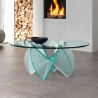 Konferenční stolek do obývacího pokoje s průhledným skleněným květem a kyselinovou základnou 3 velikosti - Fiorella Viadurini