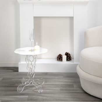 Bílý kulatý konferenční stolek, průměr 50cm, moderní design Janis, vyrobený v Itálii