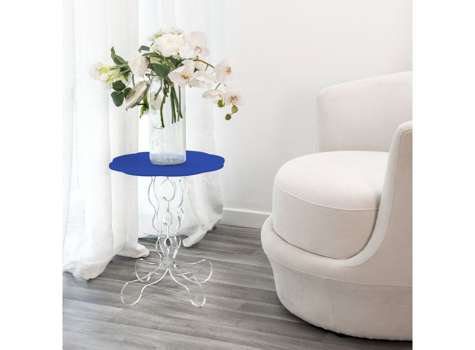 Kulatý modrý konferenční stolek, průměr 36 cm, moderní design Janis, vyrobený v Itálii Viadurini