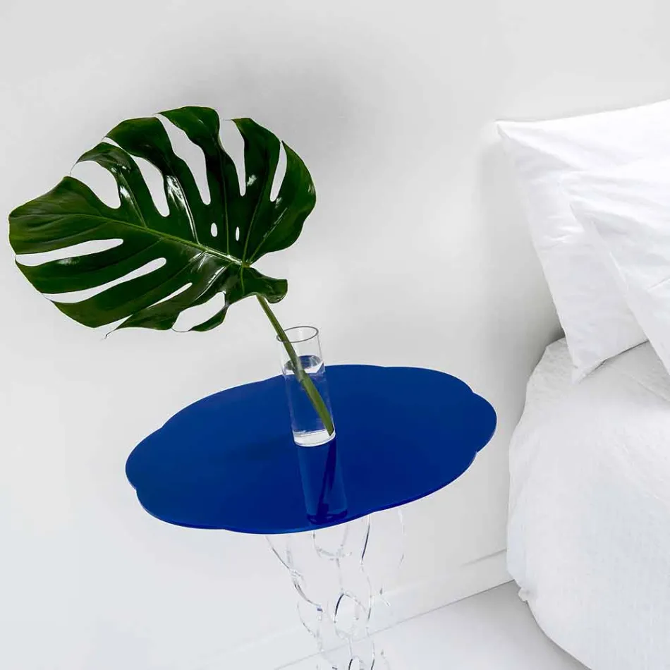 Modrý kulatý stůl o průměru 50 cm Janis moderní design, vyrobeno v Itálii Viadurini