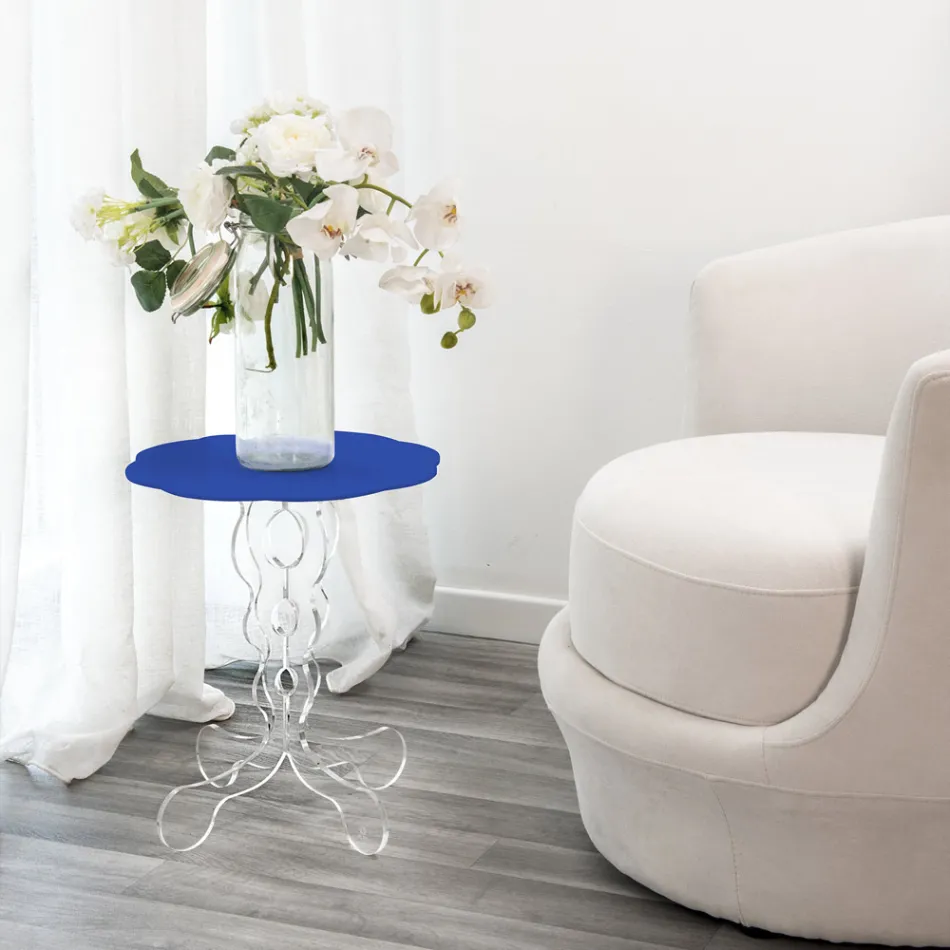 Kulatý modrý konferenční stolek průměr 50 cm Janis moderní design, vyrobený v Itálii Viadurini