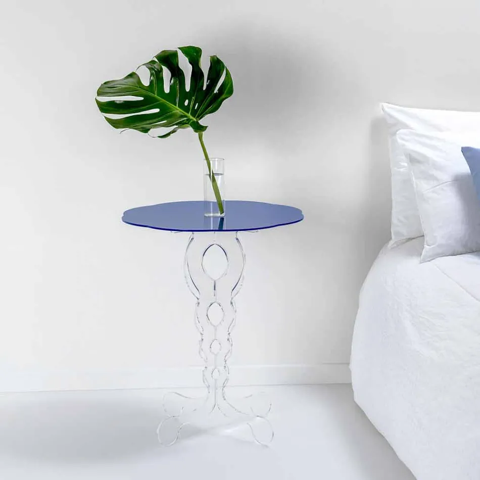 Modrý kulatý stůl o průměru 50 cm Janis moderní design, vyrobeno v Itálii Viadurini