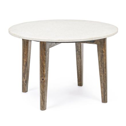 Kulatý konferenční stolek do obývacího pokoje z mramoru a mangovníkového dřeva - Desiderio Viadurini