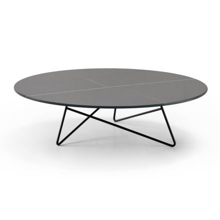 Kulatý konferenční stolek do obývacího pokoje z luxusního kovu a skla s mramorovým efektem - Magali Viadurini
