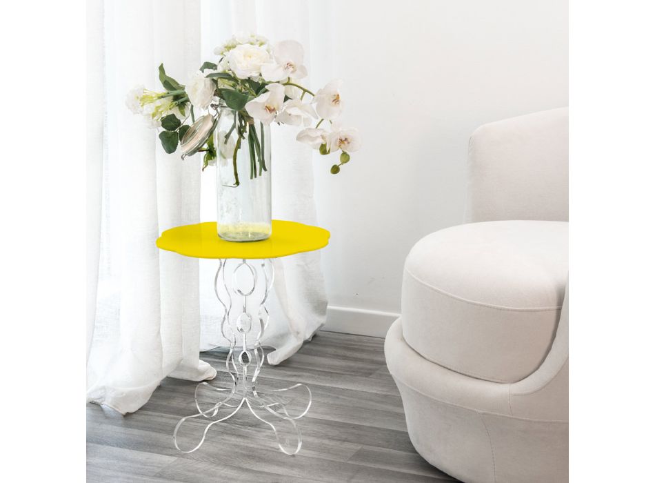 Kulatý žlutý konferenční stolek, průměr 36cm, moderní design Janis, vyrobený v Itálii Viadurini