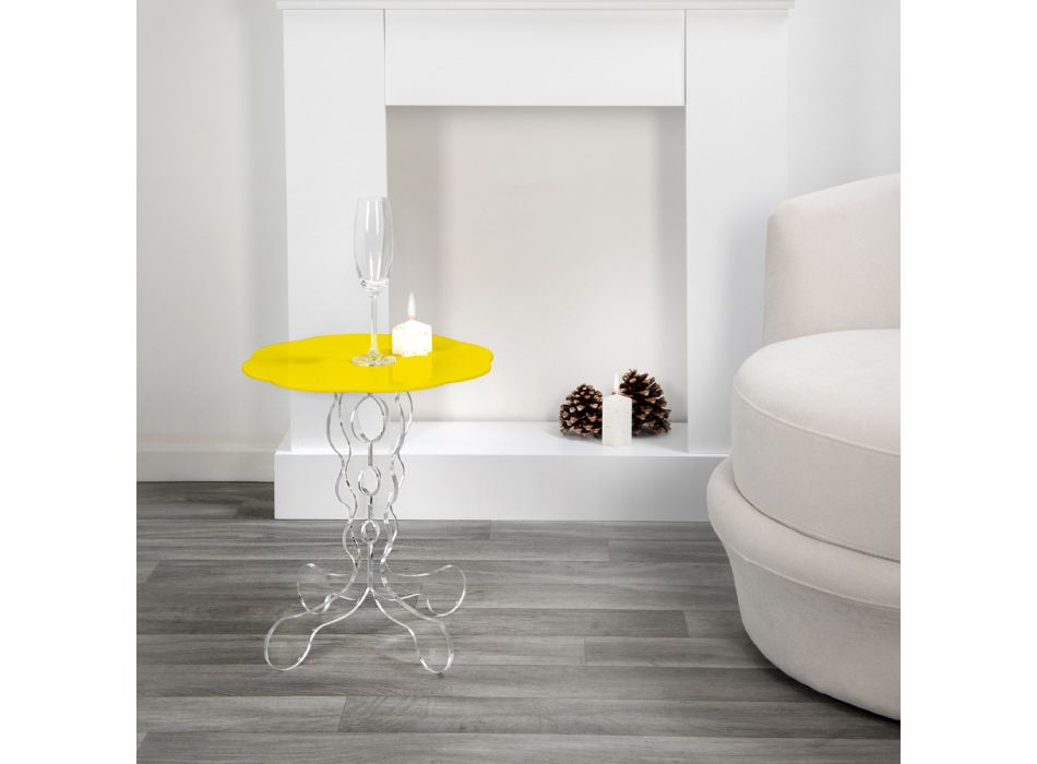Kulatý žlutý konferenční stolek, průměr 50cm, moderní design Janis, vyrobený v Itálii Viadurini