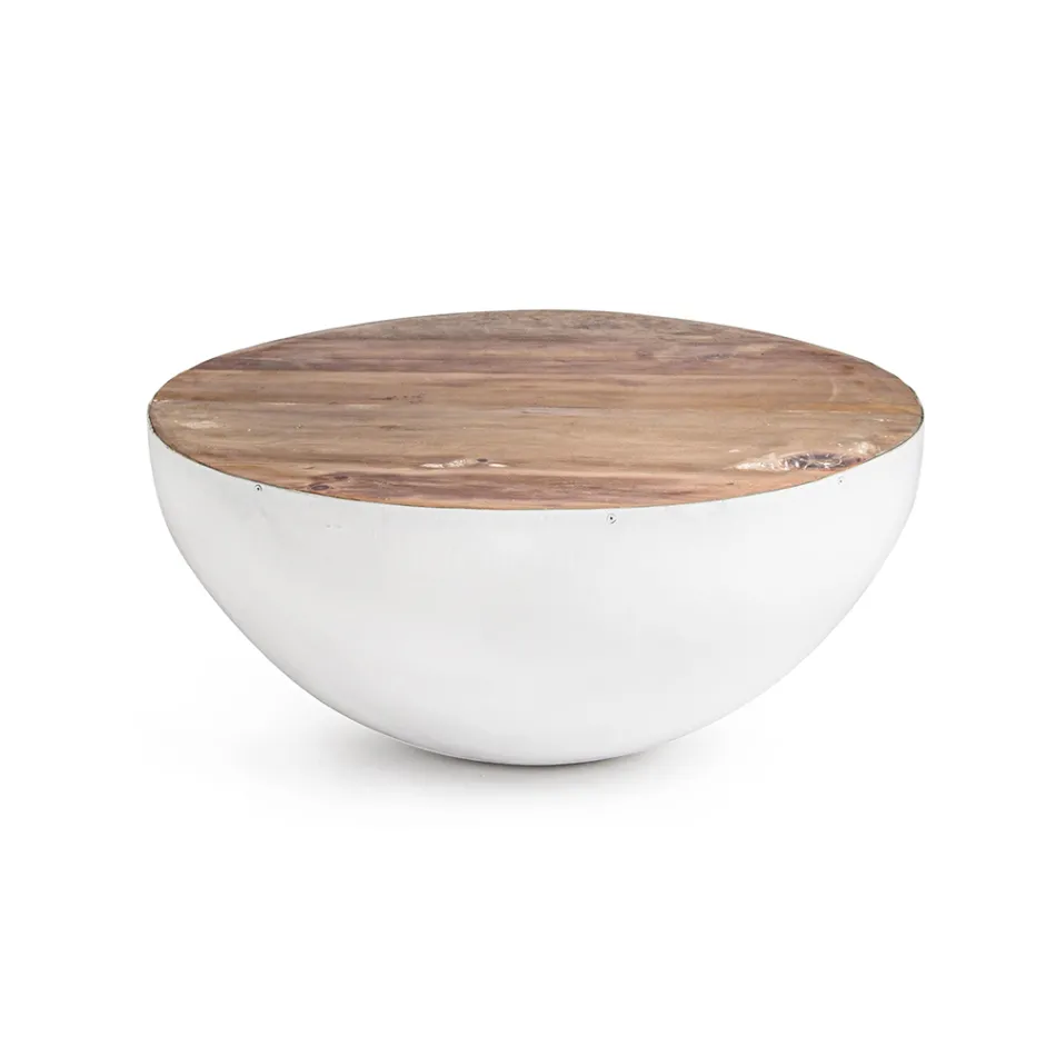 Kulatý konferenční stolek z recyklovaného dřeva a oceli v bílé nebo šedé barvě – Genoveffa Viadurini