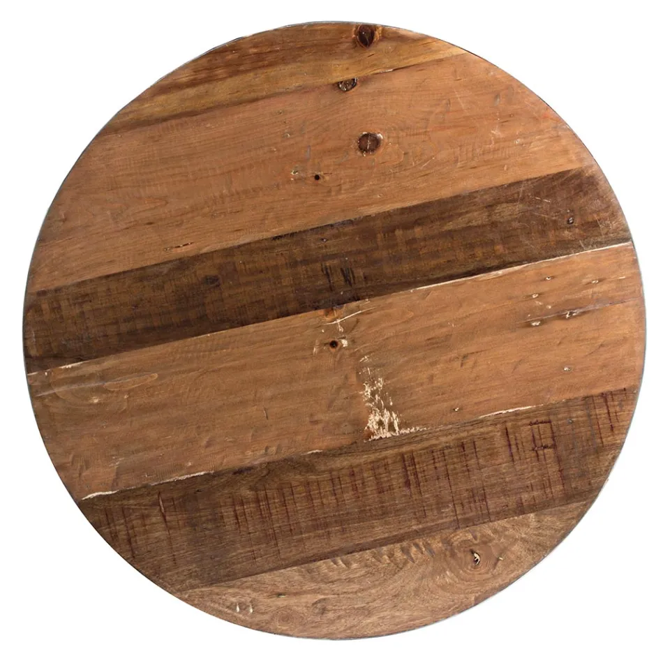 Kulatý konferenční stolek z recyklovaného dřeva a oceli v bílé nebo šedé barvě – Genoveffa Viadurini