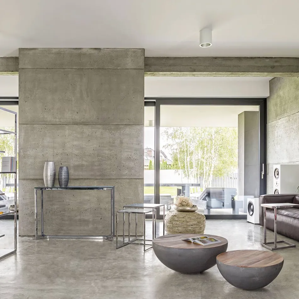 Kulatý konferenční stolek z recyklovaného dřeva a oceli v bílé nebo šedé barvě – Genoveffa Viadurini