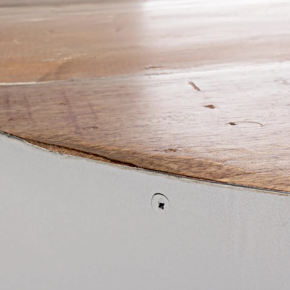 Kulatý konferenční stolek z recyklovaného dřeva a oceli v bílé nebo šedé barvě – Genoveffa Viadurini