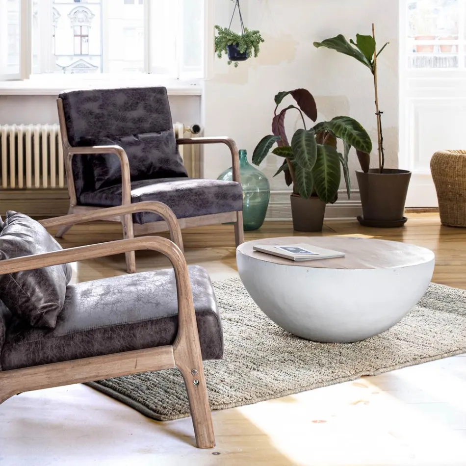 Kulatý konferenční stolek z recyklovaného dřeva a oceli v bílé nebo šedé barvě – Genoveffa Viadurini