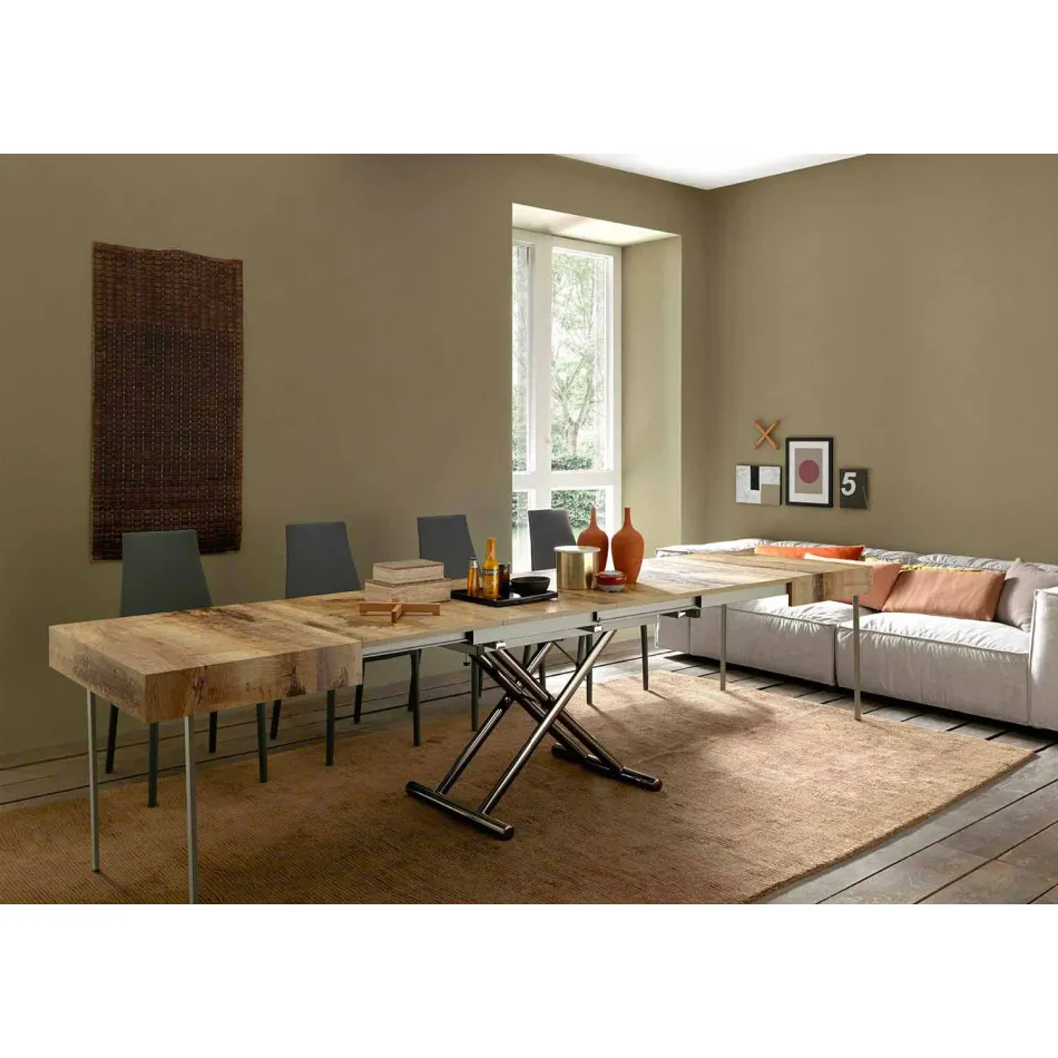 Transformovatelný designový konferenční stolek ze dřeva a černého kovu vyrobený v Itálii - Niverio Viadurini