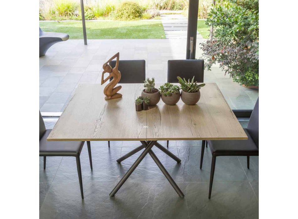 Konferenční stolek přeměnitelný na jídelní stůl Dřevěná deska a kovová základna - broskev Viadurini