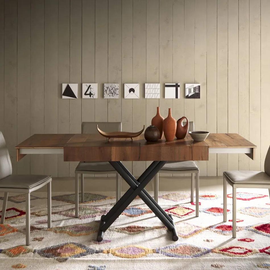 Transformovatelný konferenční stolek z kovu a dřeva vyrobený v Itálii - Polaris Viadurini