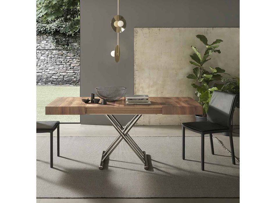 Moderní transformovatelný konferenční stolek ze dřeva a kovu, vyrobený v Itálii - Spirit Viadurini