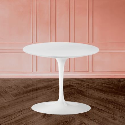 Konferenční stolek Eero Saarinen Tulip H 39 s deskou z bílého tekutého laminátu Made in Italy - Scarlet Viadurini
