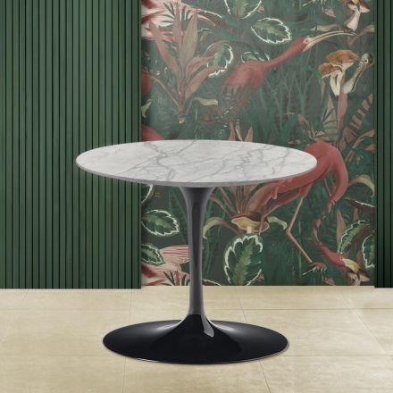 Konferenční stolek Eero Saarinen Tulip H 39 s deskou z mramoru Statuarietto Carrara Viadurini