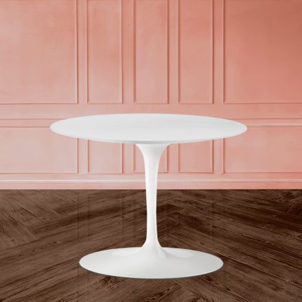Konferenční stolek Tulipán Eero Saarinen H 39 Oval v bílém tekutém laminátu Made in Italy - Scarlet Viadurini