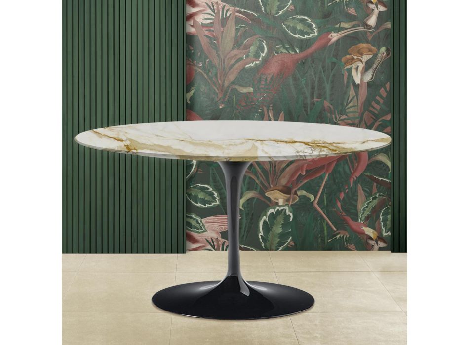 Tulipánový konferenční stolek Eero Saarinen H 41 s deskou z mramoru Caracatta ze zlata Made in Italy - Scarlet Viadurini
