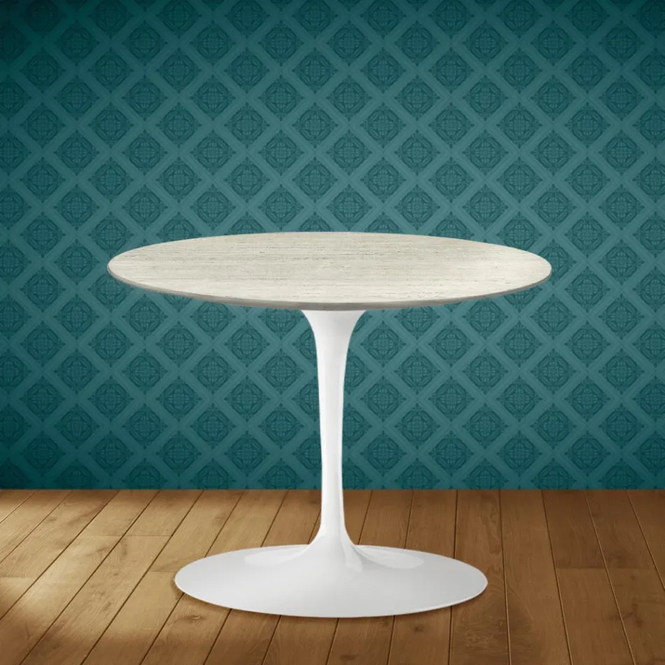 Konferenční stolek Eero Saarinen Tulip H 41 v keramice Marmorio, vyrobeno v Itálii - Scarlet Viadurini