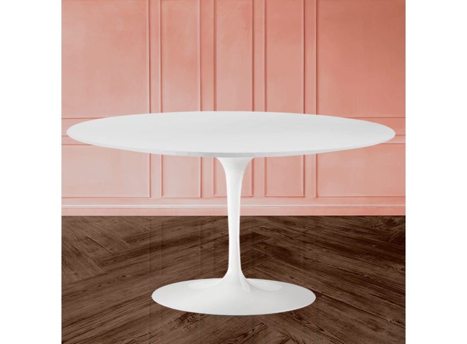 Konferenční stolek Tulipán Eero Saarinen H 41 Oval s bílým tekutým laminátem - Scarlet Top Viadurini