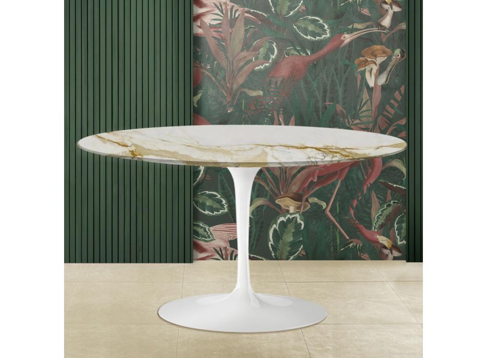 Konferenční stolek Tulipán Eero Saarinen H 41 oválný s Caracatta zlatou mramorovou deskou Viadurini