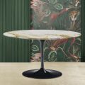Tulipán Eero Saarinen H 41 oválný konferenční stolek s deskou z mramoru Calacatta Gold - šarlatová