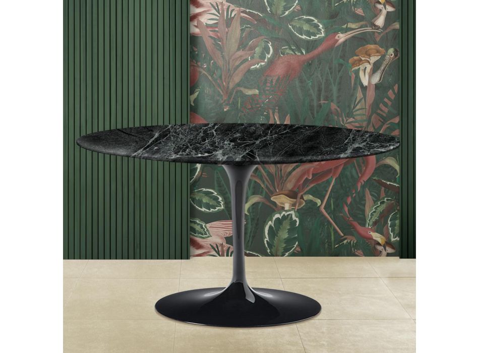 Eero Saarinen H 41 oválný tulipánový konferenční stolek s deskou z zeleného alpi mramoru Made in Italy - Scarlet Viadurini