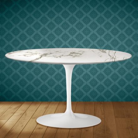 Konferenční stolek Eero Saarinen H 41 Oval Tulip v keramické barvě Aura 22 - Scarlet Viadurini