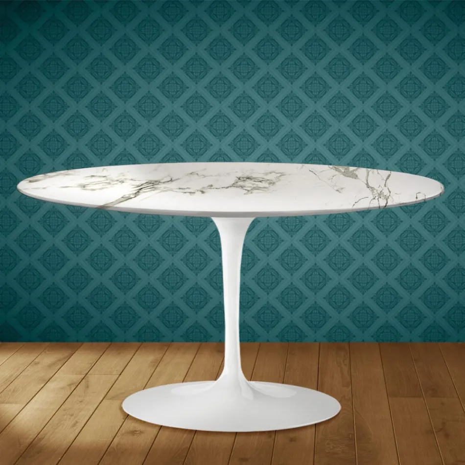 Konferenční stolek Eero Saarinen H 41 Oval Tulip v keramické barvě Aura 22 - Scarlet Viadurini