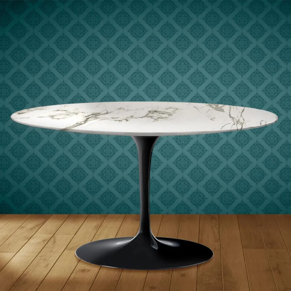 Konferenční stolek Eero Saarinen H 41 Oval Tulip v keramické barvě Aura 22 - Scarlet Viadurini