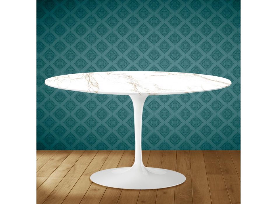 Tulipánový konferenční stolek Eero Saarinen H 41 Oval in Entzo Ceramic Made in Italy - Scarlet Viadurini