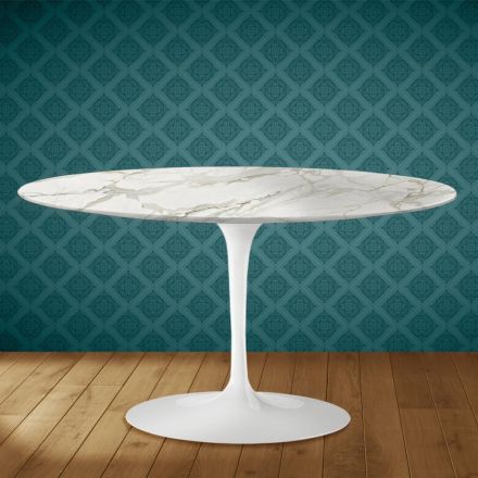 Konferenční stolek Eero Saarinen Tulip H 41 Oval z lesklé keramiky Vyrobeno v Itálii - Scarlet Viadurini