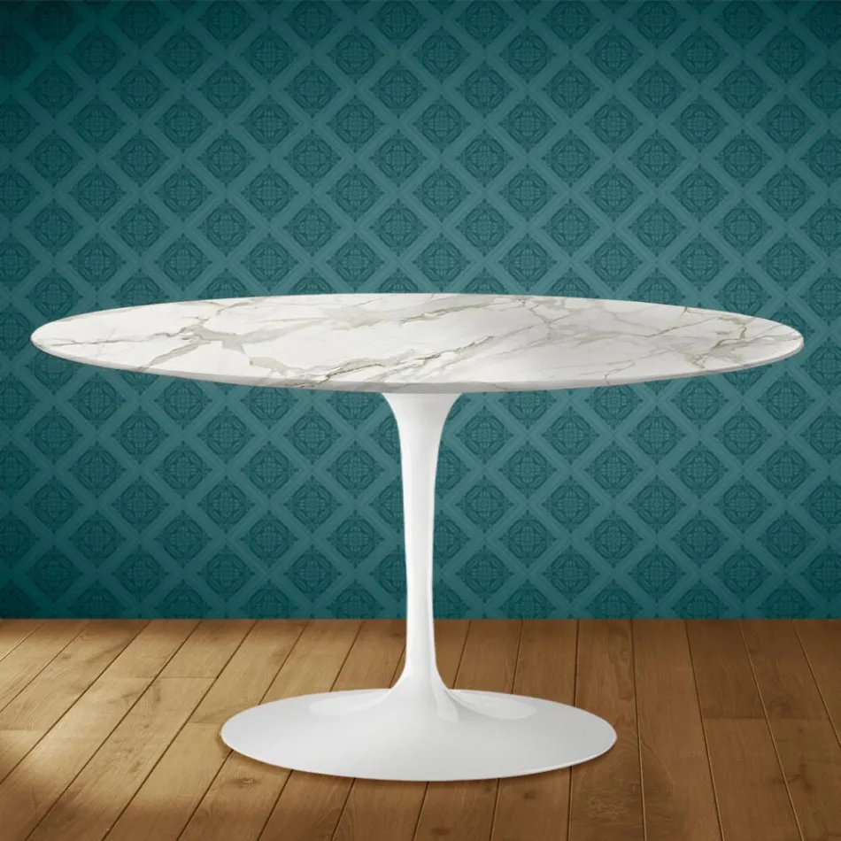 Konferenční stolek Eero Saarinen Tulip H 41 Oval z lesklé keramiky Vyrobeno v Itálii - Scarlet Viadurini