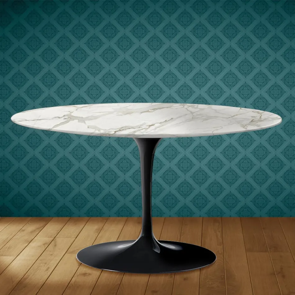 Konferenční stolek Eero Saarinen Tulip H 41 Oval z lesklé keramiky Vyrobeno v Itálii - Scarlet Viadurini