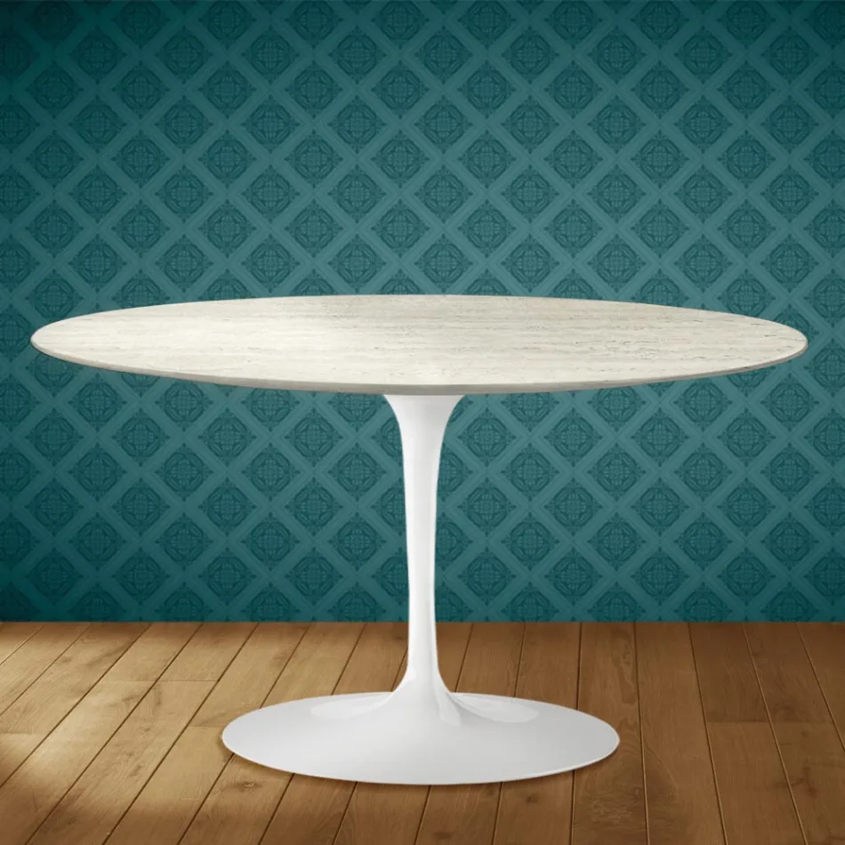 Konferenční stolek Eero Saarinen Tulip H 41 Oval v keramice Marmorio, vyrobeno v Itálii - Scarlet Viadurini