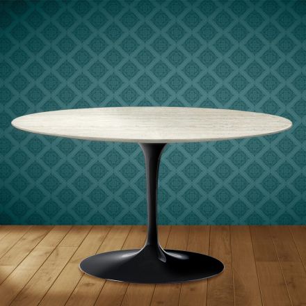 Konferenční stolek Eero Saarinen Tulip H 41 Oval v keramice Marmorio, vyrobeno v Itálii - Scarlet Viadurini
