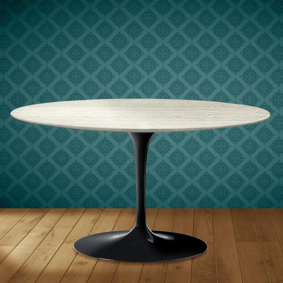 Konferenční stolek Eero Saarinen Tulip H 41 Oval v keramice Marmorio, vyrobeno v Itálii - Scarlet Viadurini