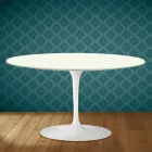 Konferenční stolek Eero Saarinen H 41 Oval Tulip z keramiky Moonè, vyrobený v Itálii - Scarlet Viadurini